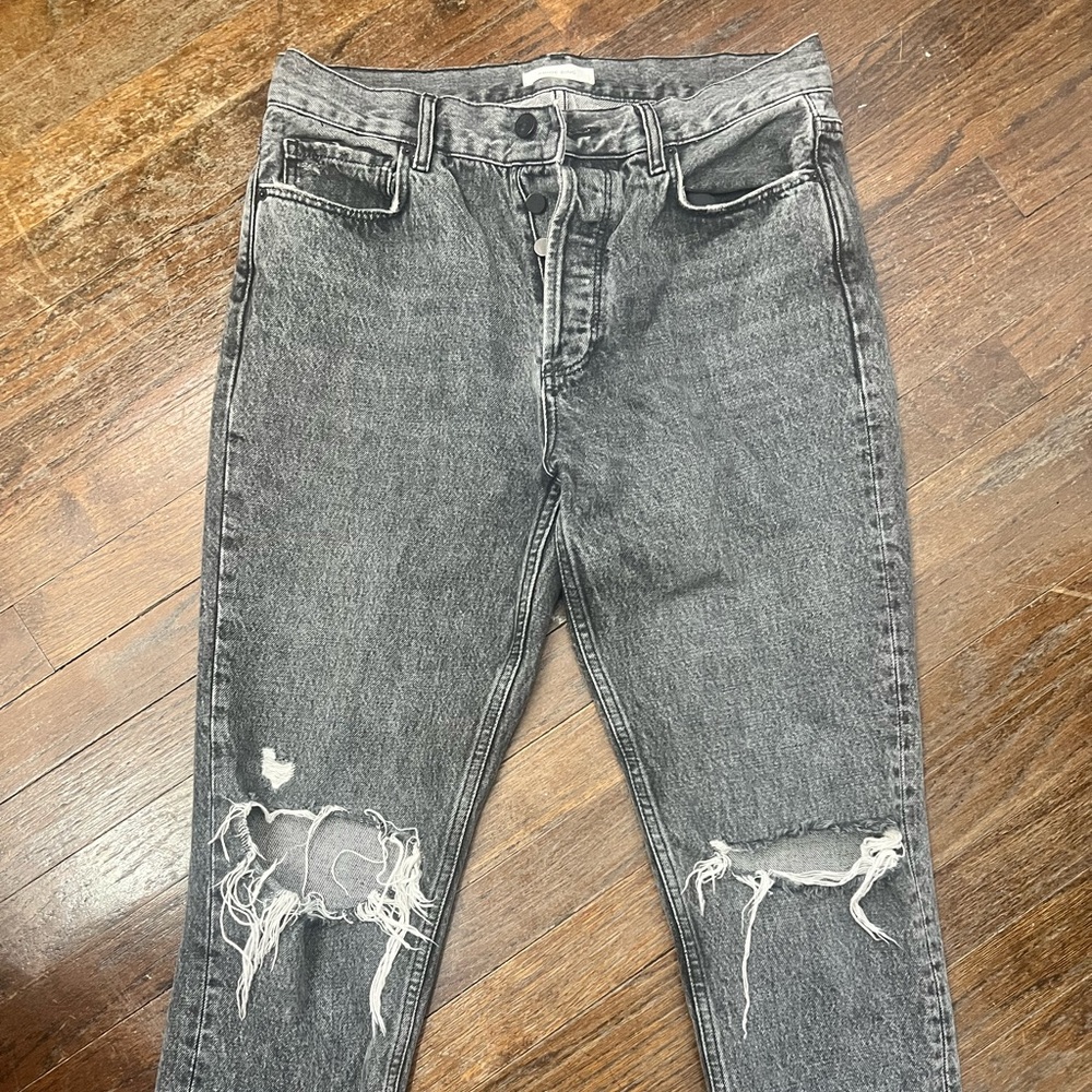 Anine Bing Gray Distressed Boyfriend Jeans